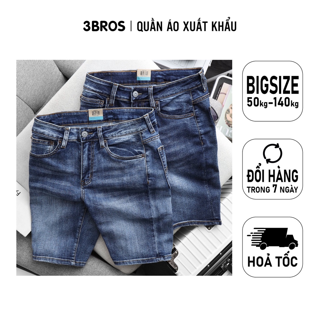Quần short jean nam DÁNG SUÔNG NGANG GỐI co giãn bigsize 100kg , quần đùi bò nam - 3bros