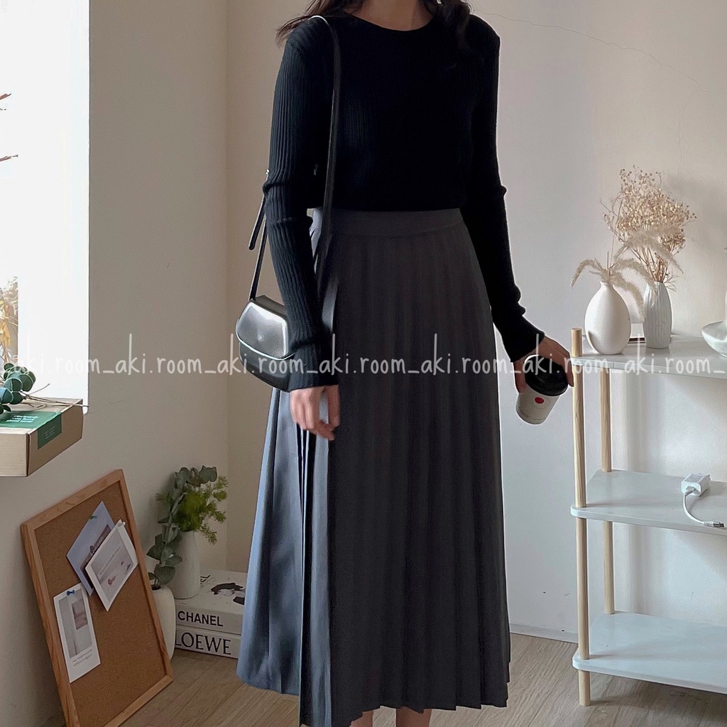 Chân váy dài xếp ly nhỏ mặt trước cạp lưng chun chất cát (có lớp lót) 9156