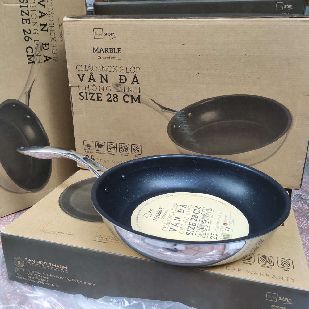 Chảo Chống Dính Vân Đá Inox 304 Fivestar Plus Đáy Liền Size 22/24/26/28 cm Hàng chính hãng FIVESTAR BẢO HÀNH 5 NĂM