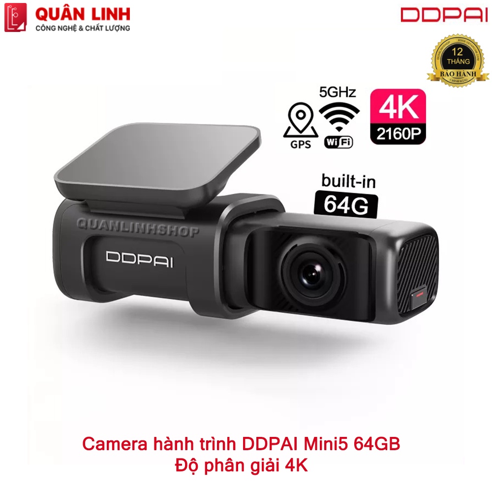 Camera hành trình DDPAI Mini5, độ phân giải 4K, tích hợp GPS, bộ nhớ trong 64GB phiên bản quốc tế | BigBuy360 - bigbuy360.vn