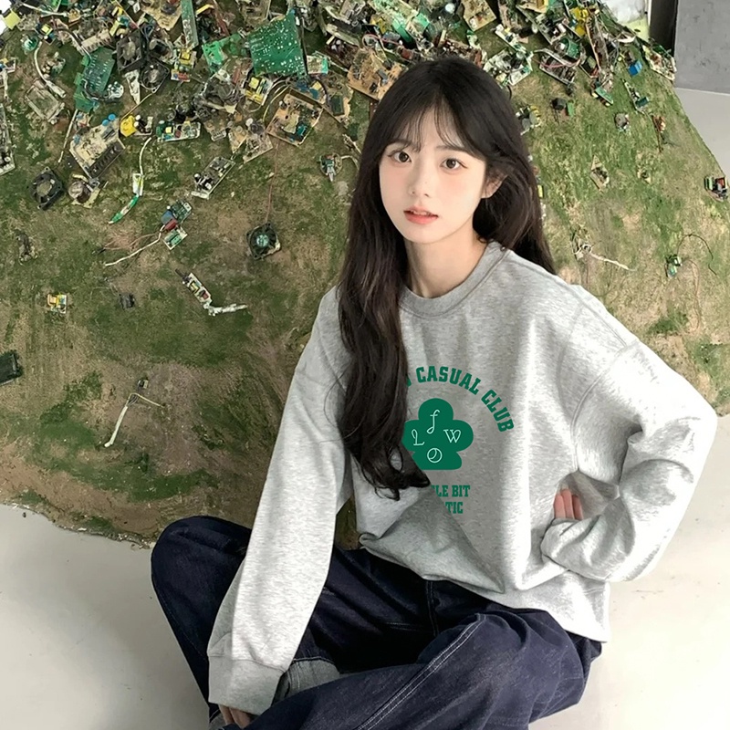 NRVP Áo Thun Nữ Dài Tay Dáng Rộng In Hình Phong Cách Hàn Quốc Mới