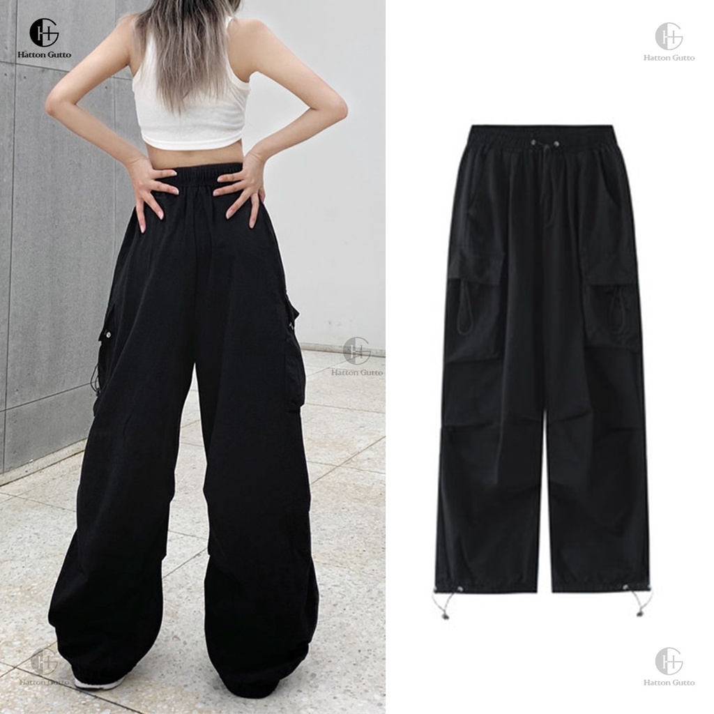 Quần dài HATTON GUTTO kiểu chiến thuật 6 túi màu đen/ xanh lá dáng rộng phong cách hip hop unisex