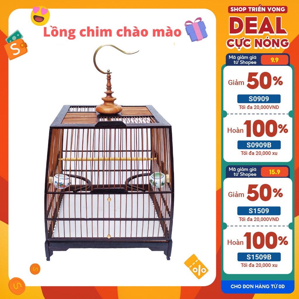 Khung lồng chim chào mào tự ráp,lồng vuông cao,vuông đấu,thái cao,thái đấu. Chất liệu gỗ mun,nan tre,trúc.size 37
