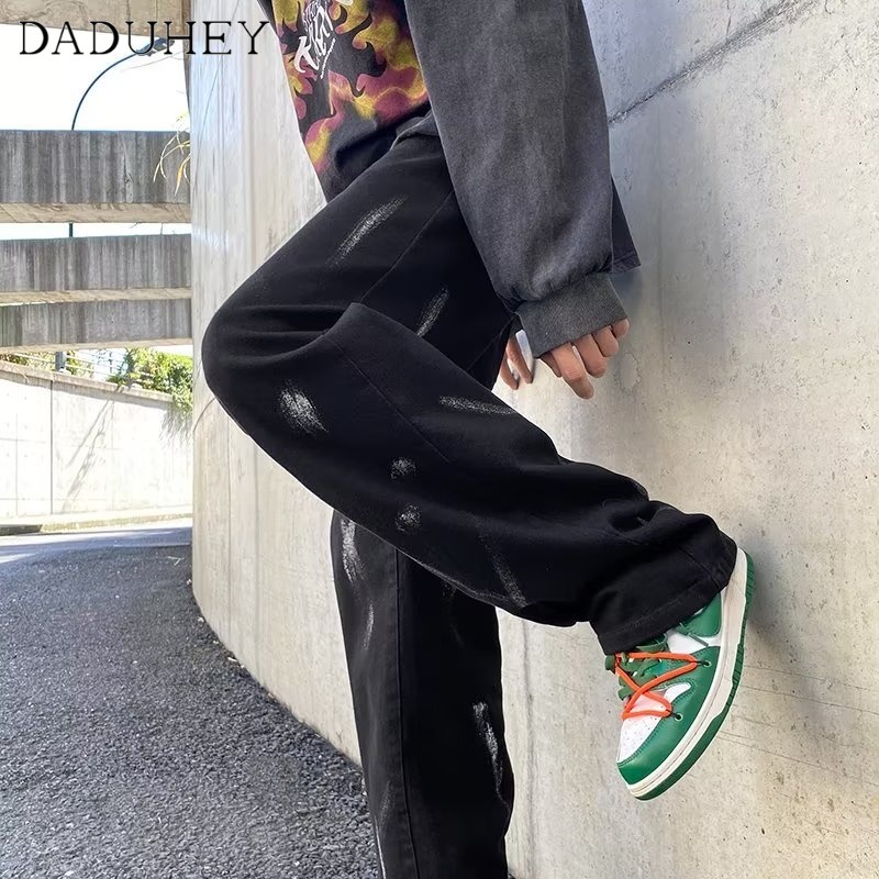 DaDuHey Fashion Brand Ins High Street Paint Spots Jeans Men's Autumn Loose Straight Pants Hip-Hop Fashion Casual Pants