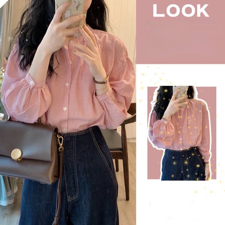 Liên Kết Với Nhau ❁ Áo Sơ Mi Tay Dài Họa Tiết Kẻ Sọc Đơn Giản Thời Trang Cho Nữ