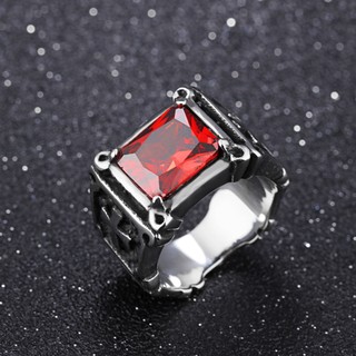 Nhẫn nam bằng Titan đá đỏ chữ thập đá đỏ