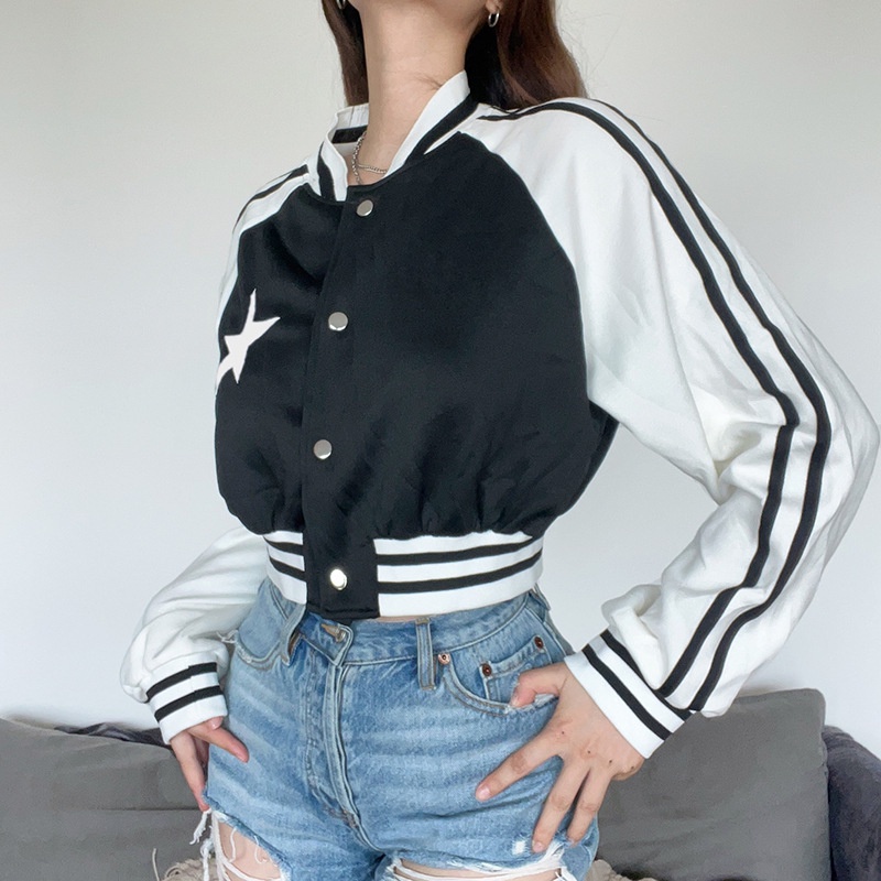 IELGY    Áo Khoác Bóng Chày In Hình Ngôi Sao preppy Thời Trang Cho Nữ