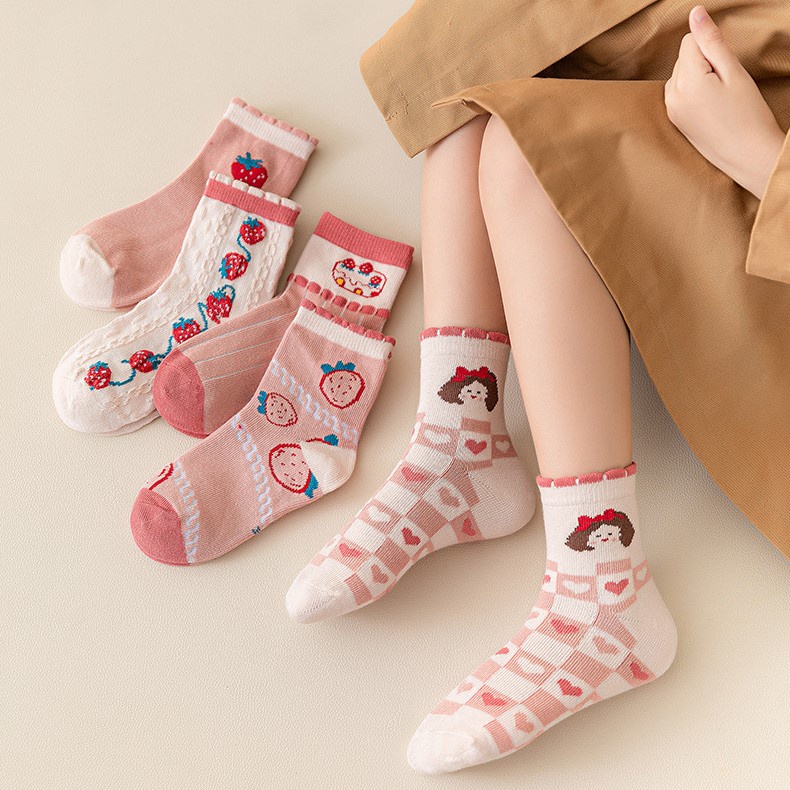 Tất Cho Bé, Set 5 Đôi, Tất Cho Bé Gái, Tất Bé Trai, Mẫu Maruko Xuất Nhật Cotton Êm Mềm, Tất Trẻ Em Thoáng Khí 1-11 Tuổi