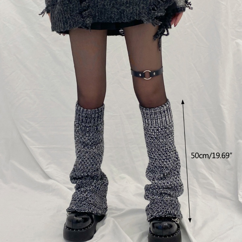 Youyo Vớ Ống Loe Dệt Kim Giữ Ấm Chân Màu Xám Đen Phong Cách Punk Gothic Harajuku Cổ Điển Cho Nữ