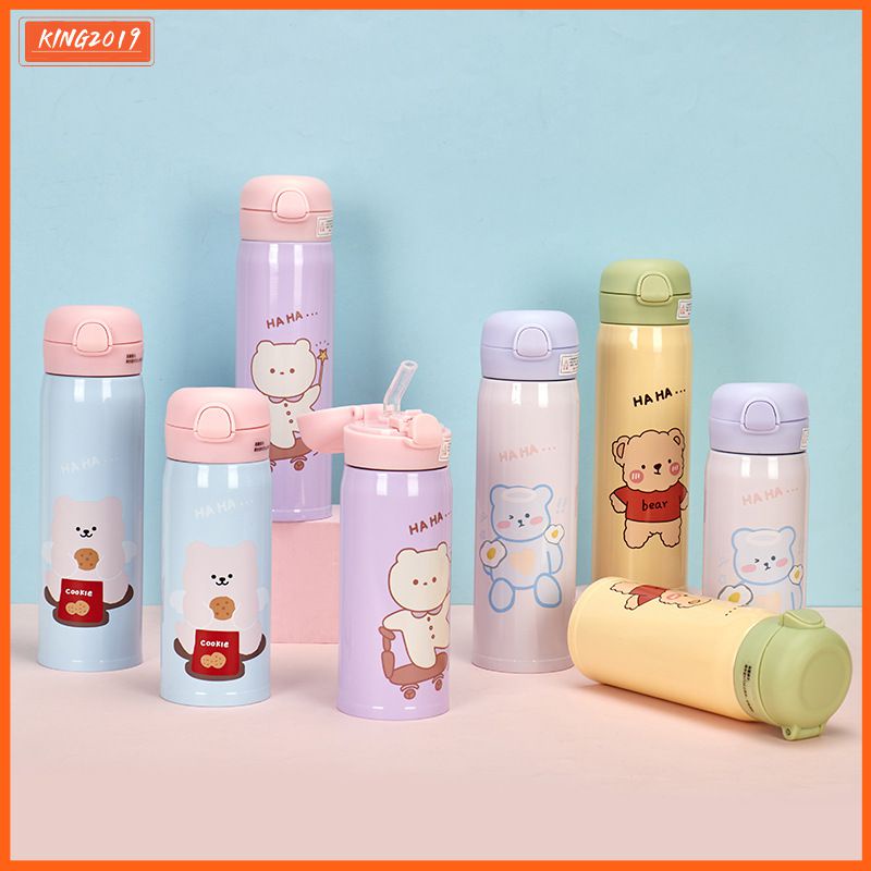 Cá Tuyết 350Ml 480Ml Bình Giữ Nhiệt Hoạt Hình Trẻ Em Hút Chân Không Có Ống Hút Di Động Bình Tập Uống 304 Đồng thép Không Gỉ Cách Nhiệt Cup