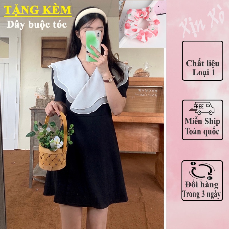 Váy Liền Thân Cô Bèo Dáng Ngắn Chữ A Buộc Dây Cúc Bọc 3 Màu Đen, Trắng, Be Thời Trang Nữ Mẫu Mới