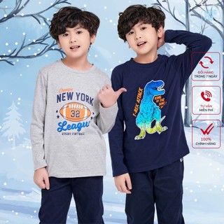 Áo dài tay bé trai  - áo thu đông cho bé size đại in khủng long T-Rex 10 - 38 kg