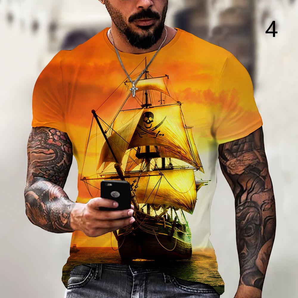 Áo Thun Tay Ngắn Cổ Tròn In Hình Thuyền Buồm Thời Trang 2022 Cho Nam Size XXS ~ 6XL