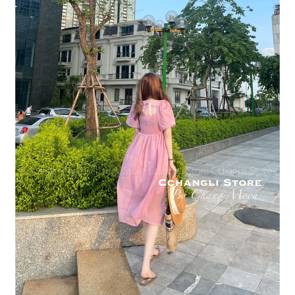 Váy cổ tim phối cúc bọc dáng ôm, váy voan cổ U xếp ly MQ CLOTHING