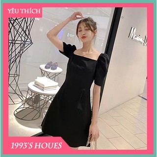 Đầm đen cổ vuông-Váy dự tiệc thời trang nữ Quảng Châu