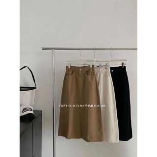 Chân váy khaki xẻ trước cúc sliver 15333