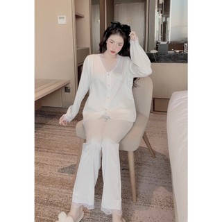 Đồ bộ pyjama nữ xước ren cổ v - đồ bộ mặc nhà