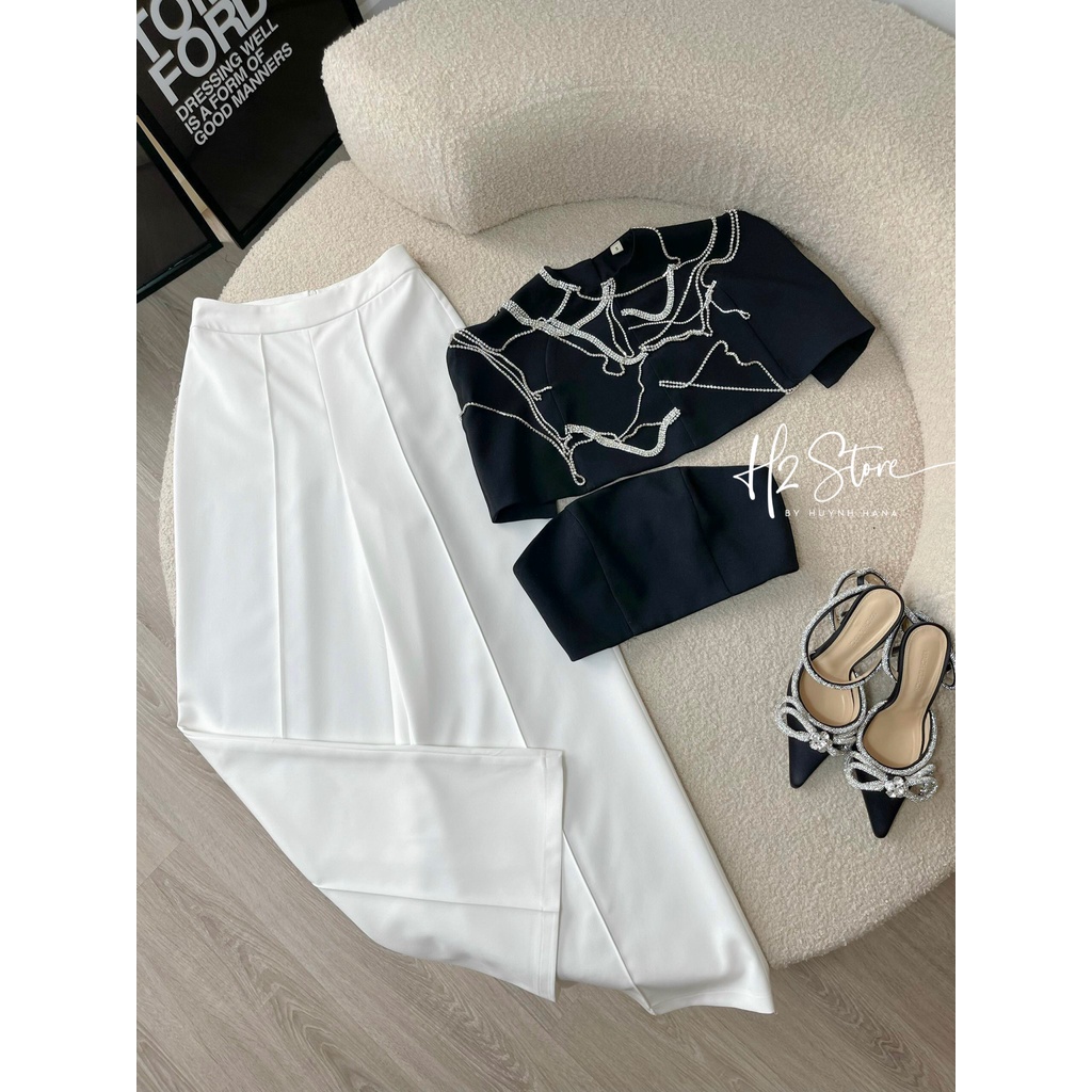 SÉT ÁO HỞ LƯNG VIỀN ĐÁ + QUẦN DÀI - QA02555