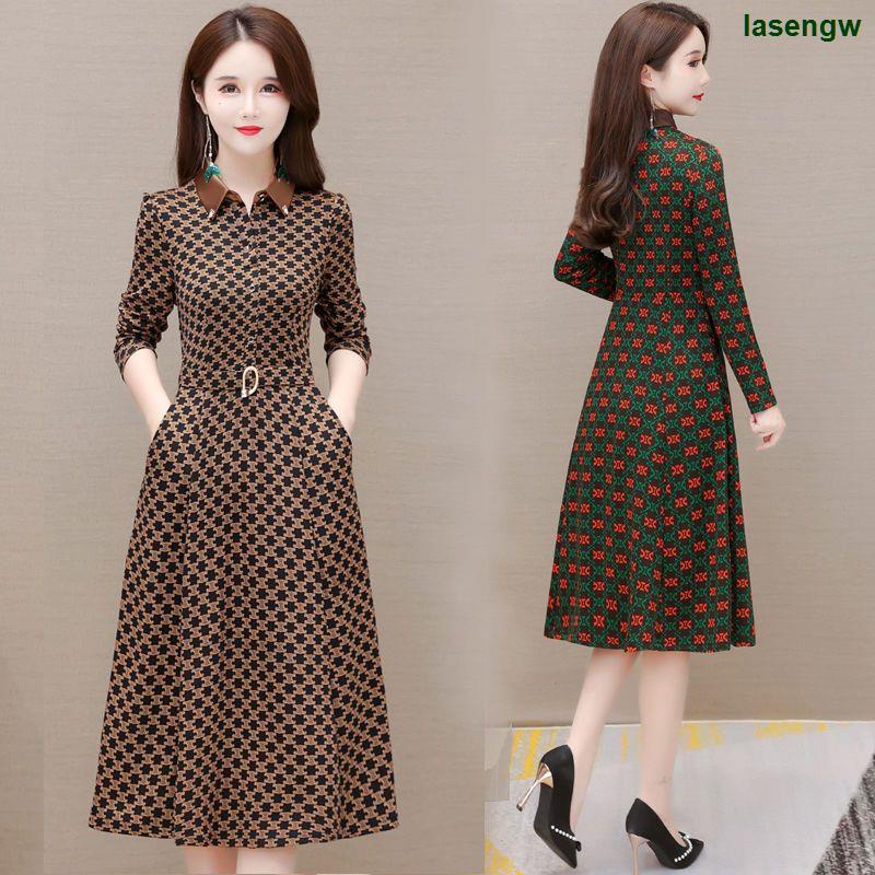 Đầm Tay Dài Lót Nhung Dày Dặn Thời Trang Thu Đông 2022 Cho Nữ Trung Niên