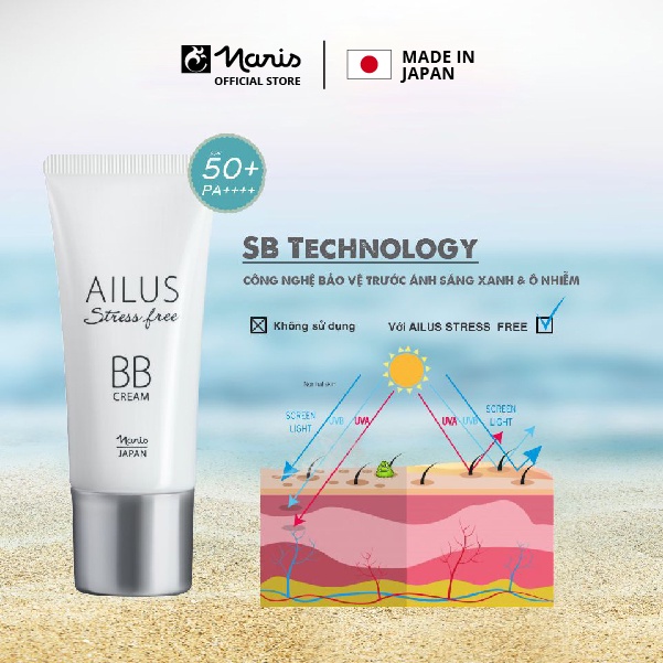 Kem nền trang điểm đa chức năng BB Cream Naris Ailus Stress Free 30g, che khuyết điểm kiềm dầu tốt nhất của Nhật