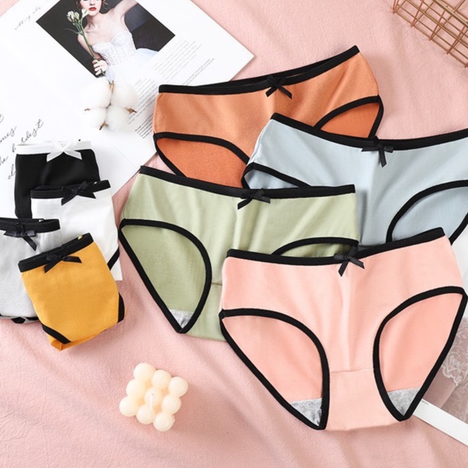 Quần Lót Nữ Co Dãn, Quần Lót Cotton Viền kẻ Đính Nơ Siêu Xinh ZANABRA L02