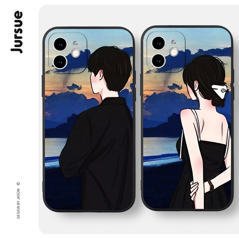 Ốp điện thoại JURSUE hoạt hình cặp đôi dễ thương đẹp nam nữ silicon mềm Cho iPhone 14 13 12 11 Pro Max SE 2020 X XR XS 8 7 ip 6S 6 Plus kute XYH797