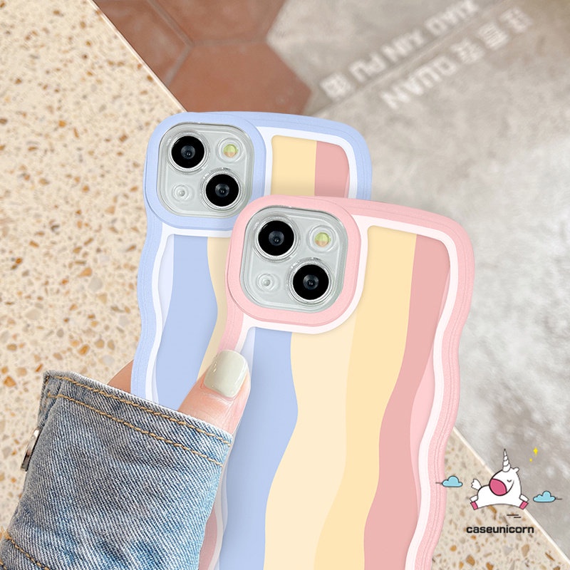 Ốp Điện Thoại Viền Gợn Sóng Màu Cầu Vồng Cho iPhone 11 4 13 12 Pro Max XR 7Plus X XS Max 16 8 14 6s 7 Plus SE 2020