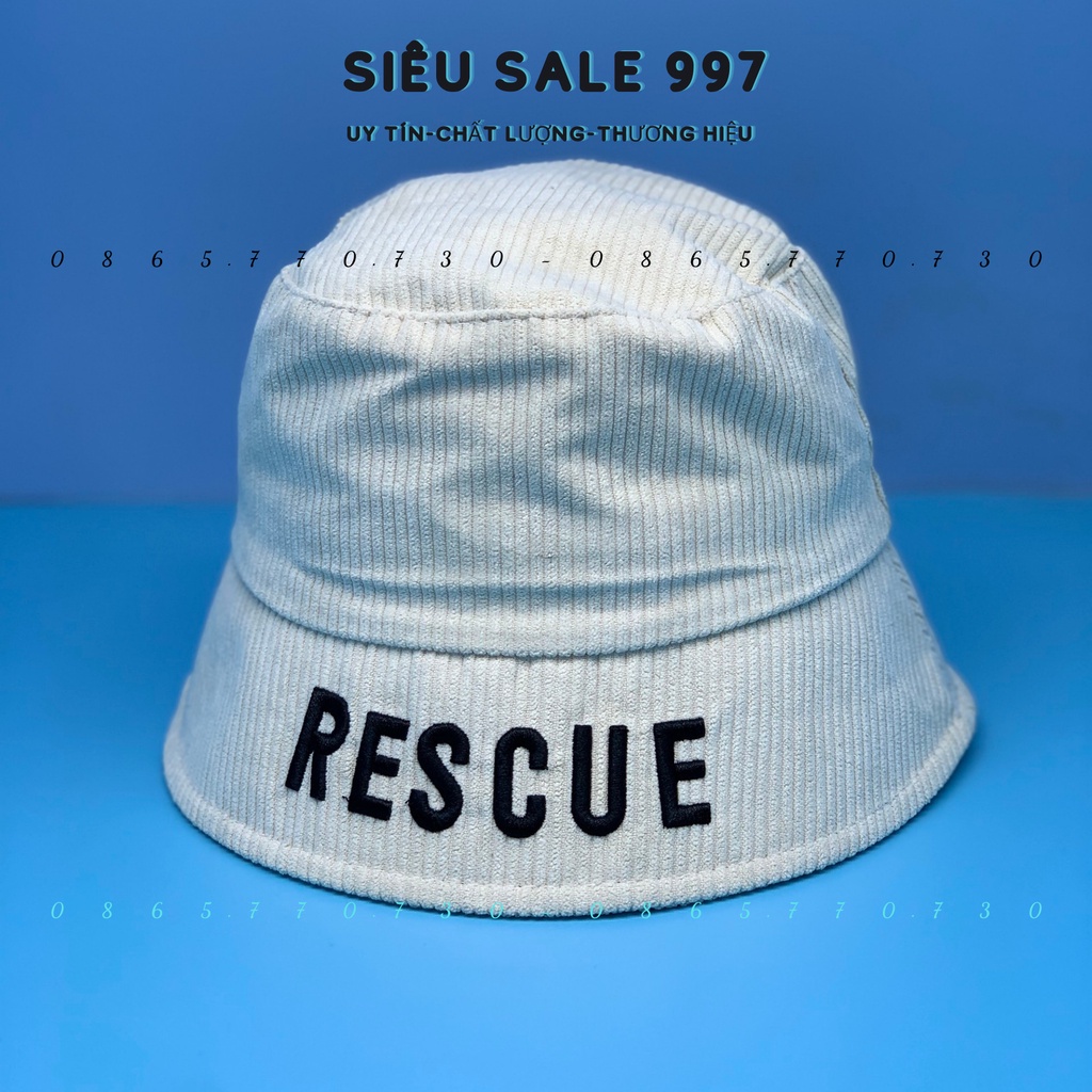 MŨ BUCKET DẠNG CỤP CHẤT NỈ NHUNG GÂN THÊU VÀNH RESCUE CAO CẤP NHIỀU MÀU THỜI TRANG