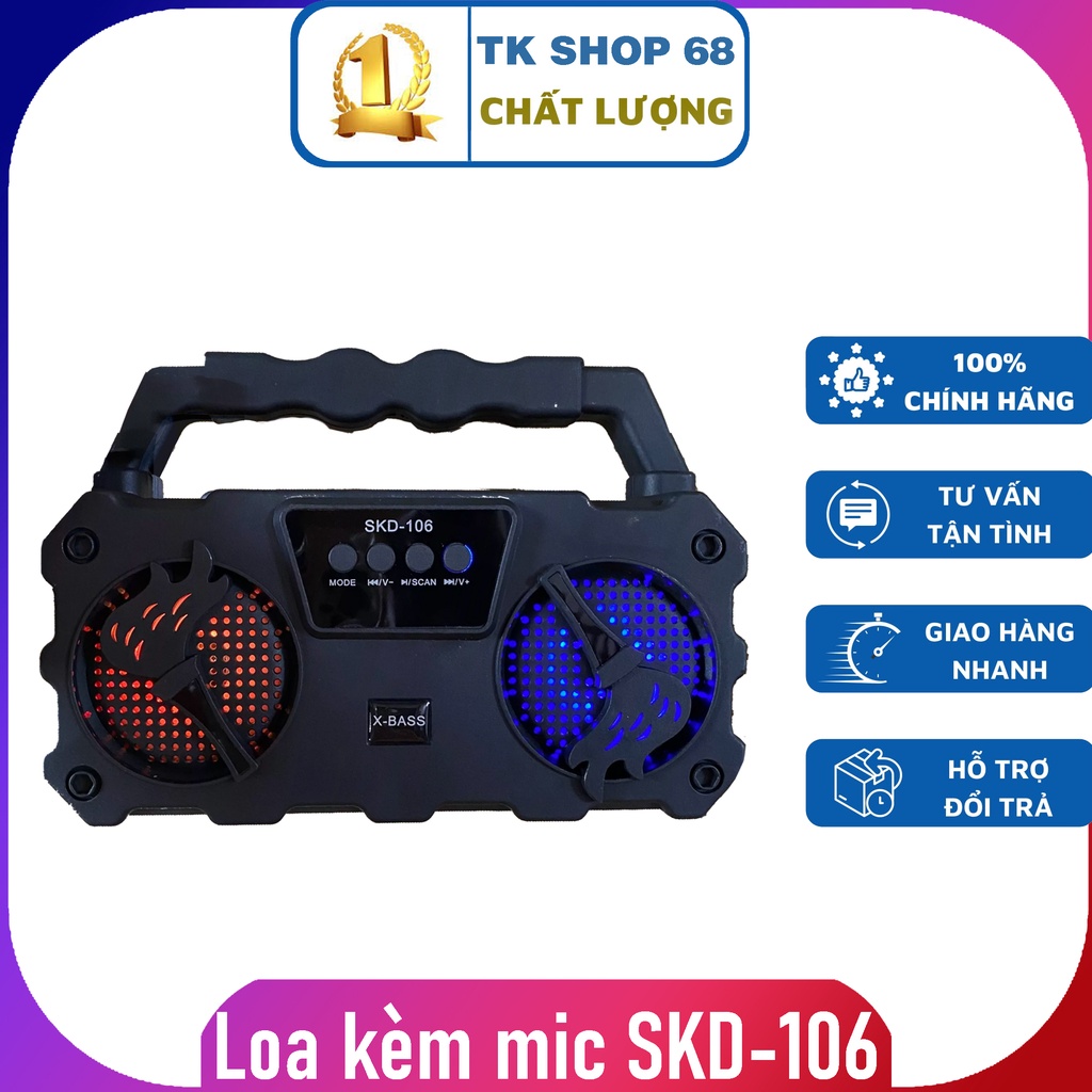 Loa karaoke bluetooth tặng kèm mic SKD-106 - Cắm Mic và hát Karaoke dễ dàng, tùy chỉnh cho Mic ngay trên loa