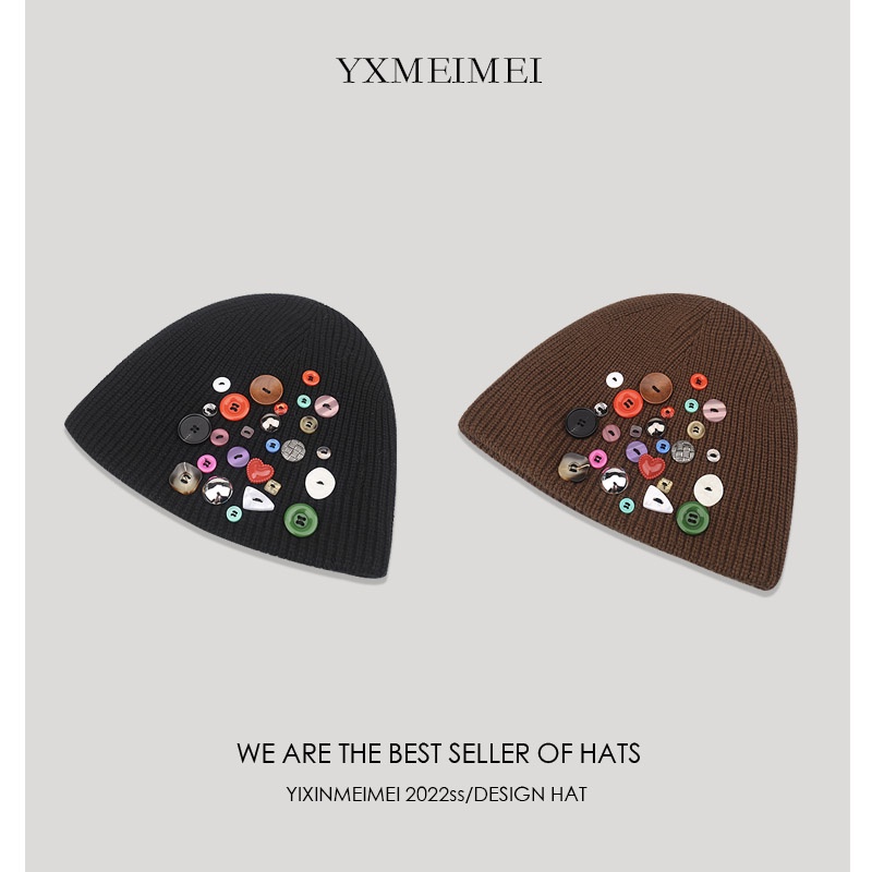 Mũ Len Dệt Kim Phối Nút Độc Đáo Thời Trang Thu Đông Cho Nữ