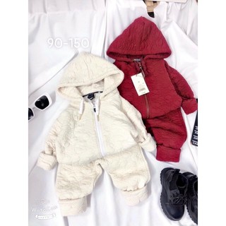 Bộ nỉ kéo khoá có mũ hàng dày dặn cho bé trai bé gái