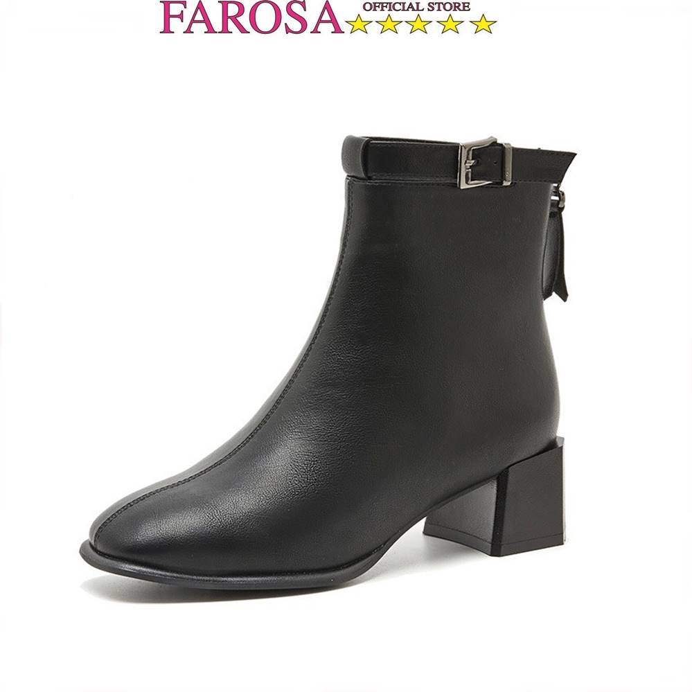Giày bốt nữ cổ lửng thời trang nữ phối khóa cổ FAROSA -K43 đế vuông 6cm chất da mềm cưc hót