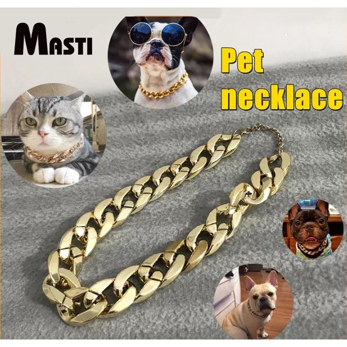 Vòng cổ mắt xích Masti LI0234 bản to mạ vàng bạc cực ngầu cho thú cưng