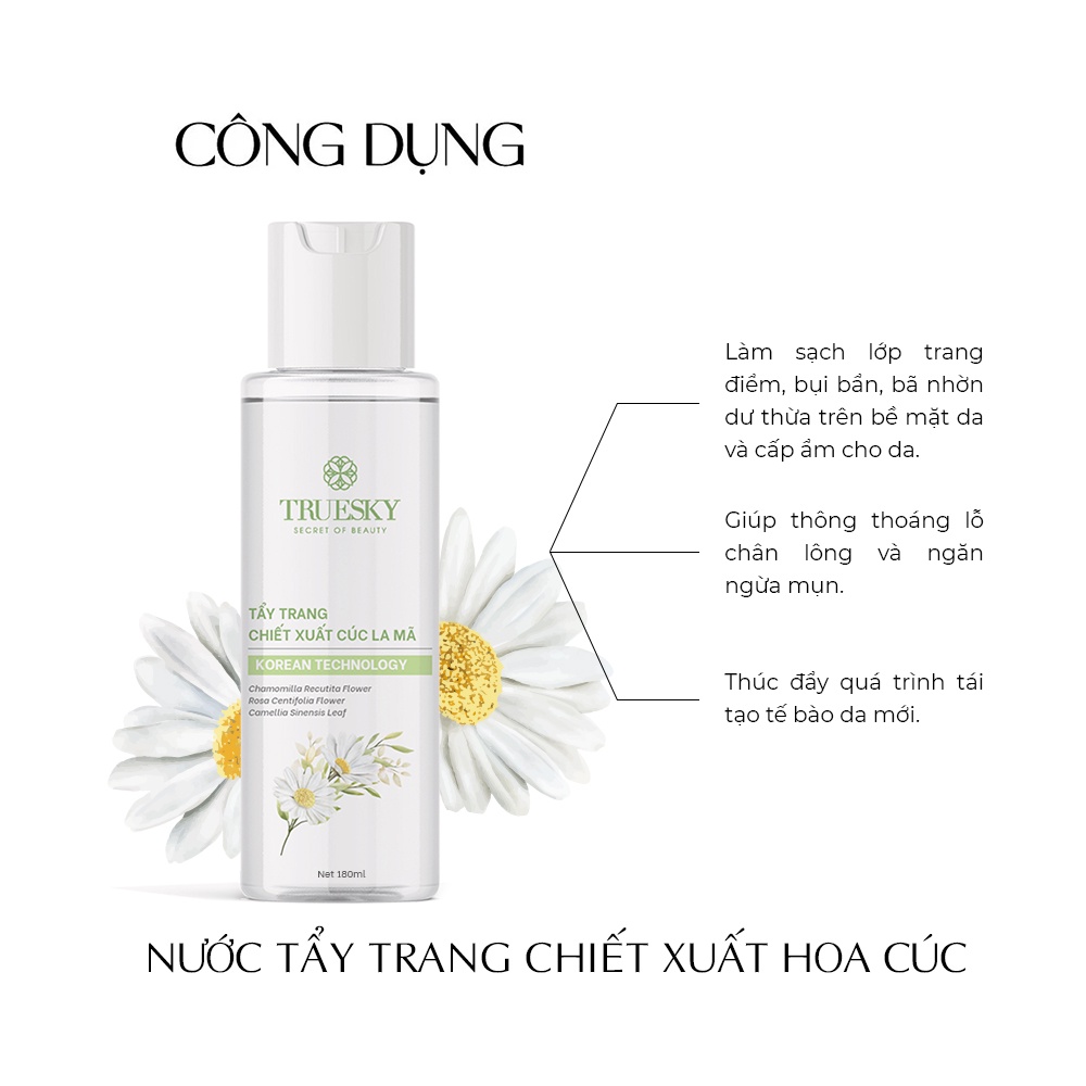 Nước tẩy trang dịu nhẹ Truesky chiết xuất cúc la mã phù hợp với mọi loại da 180ml