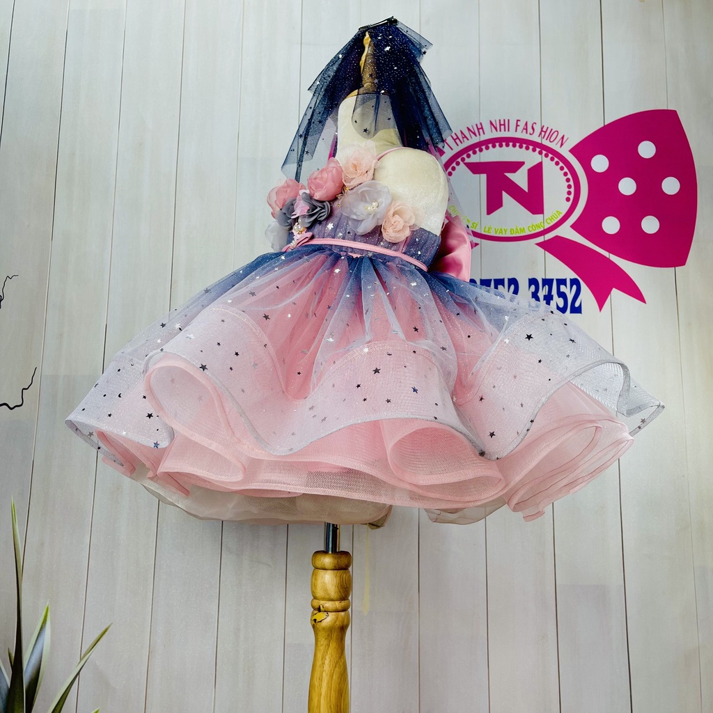 Váy Công Chúa Size Mẹ và Bé đen loang hồng hoạ tiết sao xinh xắn - hàng Thiết Kế Cao Cấp - Váy Bé Gái TN181022