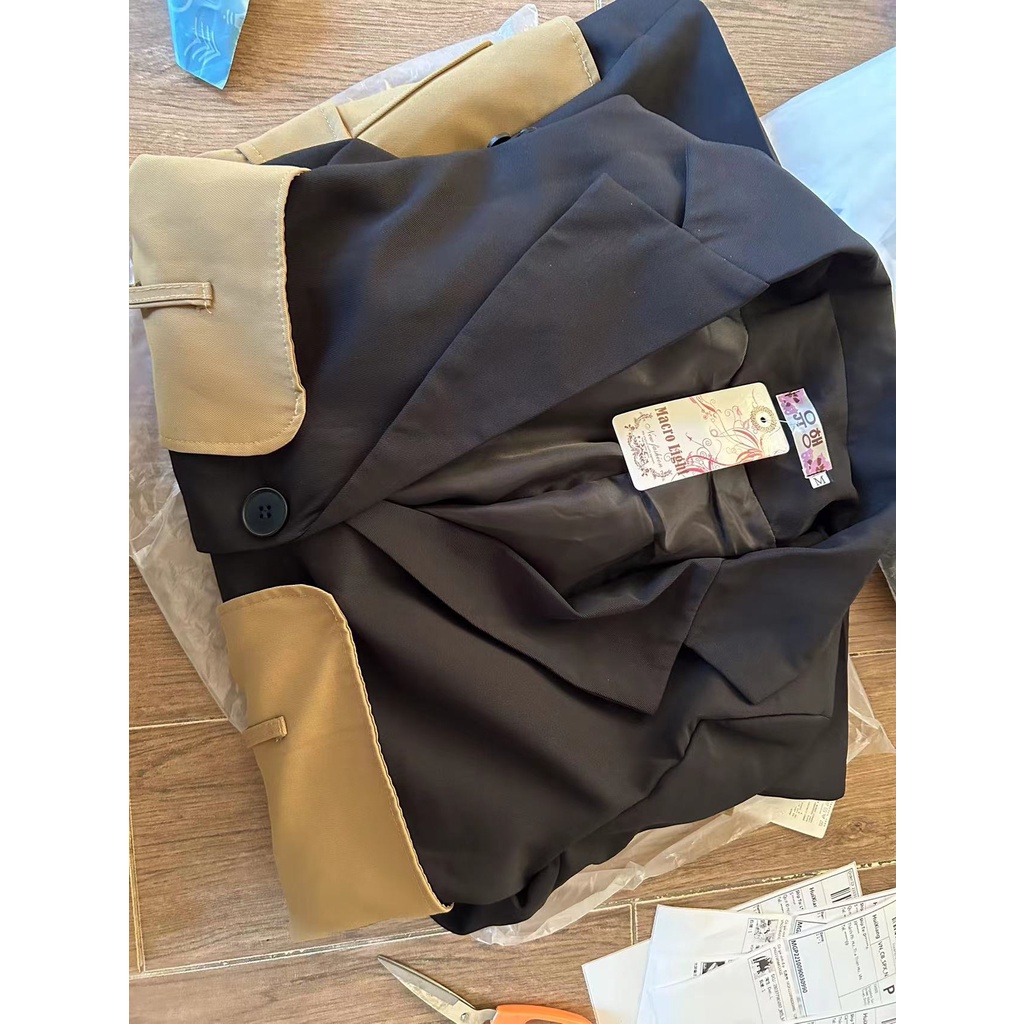 Áo Khoác Dáng Dài Phối Màu Tương Phản Thời Trang Hàn Quốc Cho Nữ