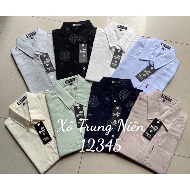 Áo sơ mi nam trung niên tay ngắn vải xô đũi form rộng cao cấp chất lượng
