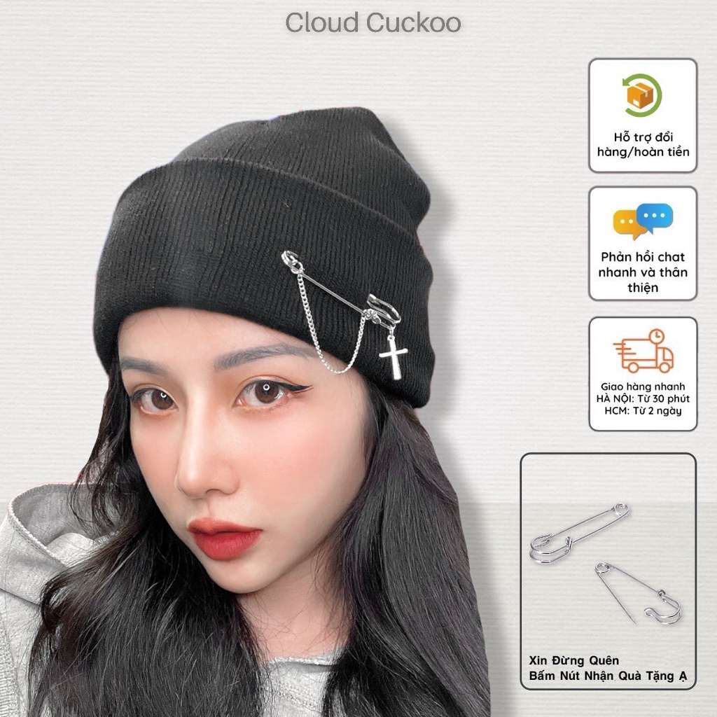 Mũ Nón Len Beanie Phong Cách Kim Băng Chữ Thập Ulzzang Cá Tính - Mã Số: MBK2827