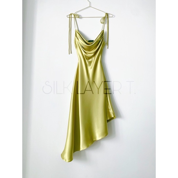 ĐẦM LỤA TẦNG DÁNG NGẮN Xanh bơ by SILK LAYER T.