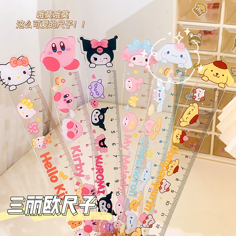 SANRIO Thước Kẻ Thẳng 15cm Bằng Acrylic Trong Suốt Họa Tiết Hoạt Hình Dễ Thương Cho Học Sinh
