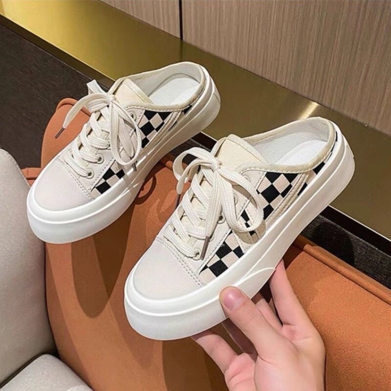 Giày sục nữ thể thao đế độn với 2 màu caro thời trang Giày sục nữ 2 màu siêu xinh tăng chiều cao phong cách