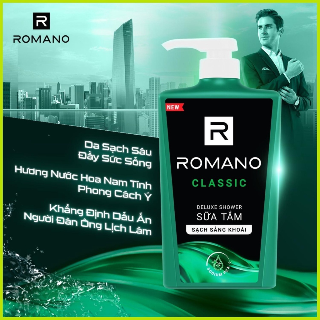 Sữa tắm Romano 180gr - Sữa tắm sạch khuẩn hương nước hoa Romano cho da sạch kháng khuẩn ngăn mùi cơ thể