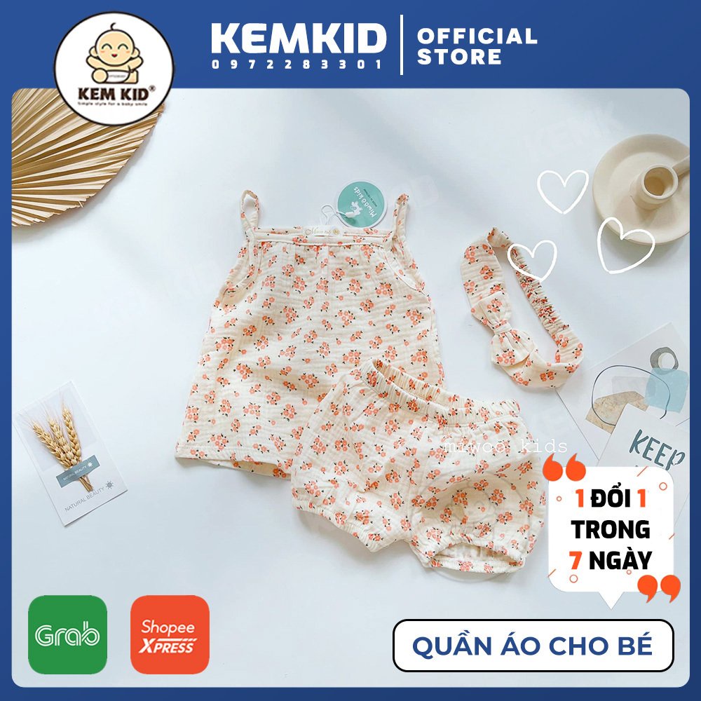 Miwoo Kids Set Hai Dây Vintage + kèm nơ cài cho bé gái
