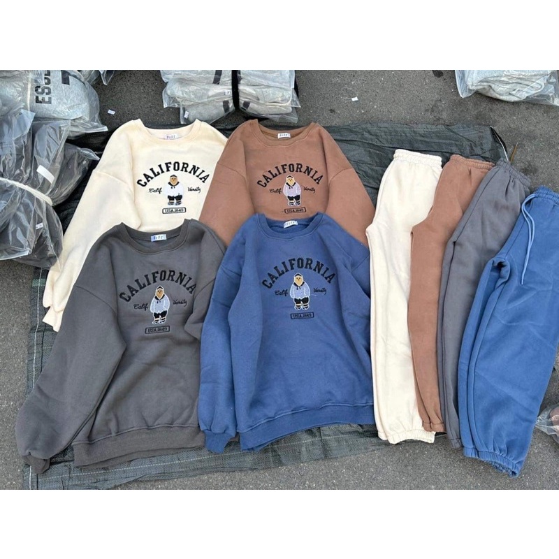 Bộ nỉ bo cotton gấu ngực HT12