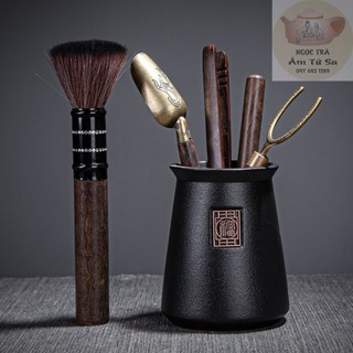 Bộ dụng cụ pha trà đạo bộ cung nhãn bằng đồng và gỗ mun đen - ngọc trà shop