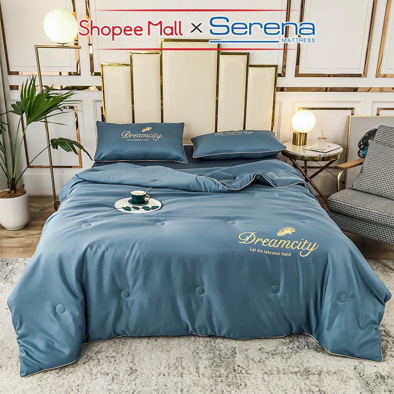 Bộ Ra Giường 5 Món Dream City SERENA Chính Hãng Chăn Ga Grap Ra Drap Gối Đệm Nệm Trải Phủ Giường Trần Bông Cao Cấp Full