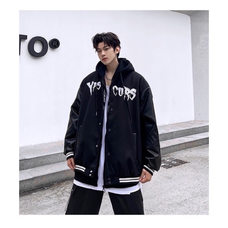 Áo Bomber Unisex FOR GET , Áo Khoác Bomber Nam Nữ Phối Tay Da cao cấp 2023