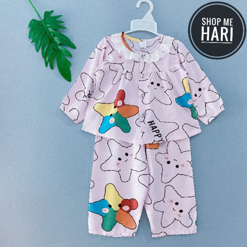 Bộ tole/lanh tay dài quần dài cài nút giữa bé gái