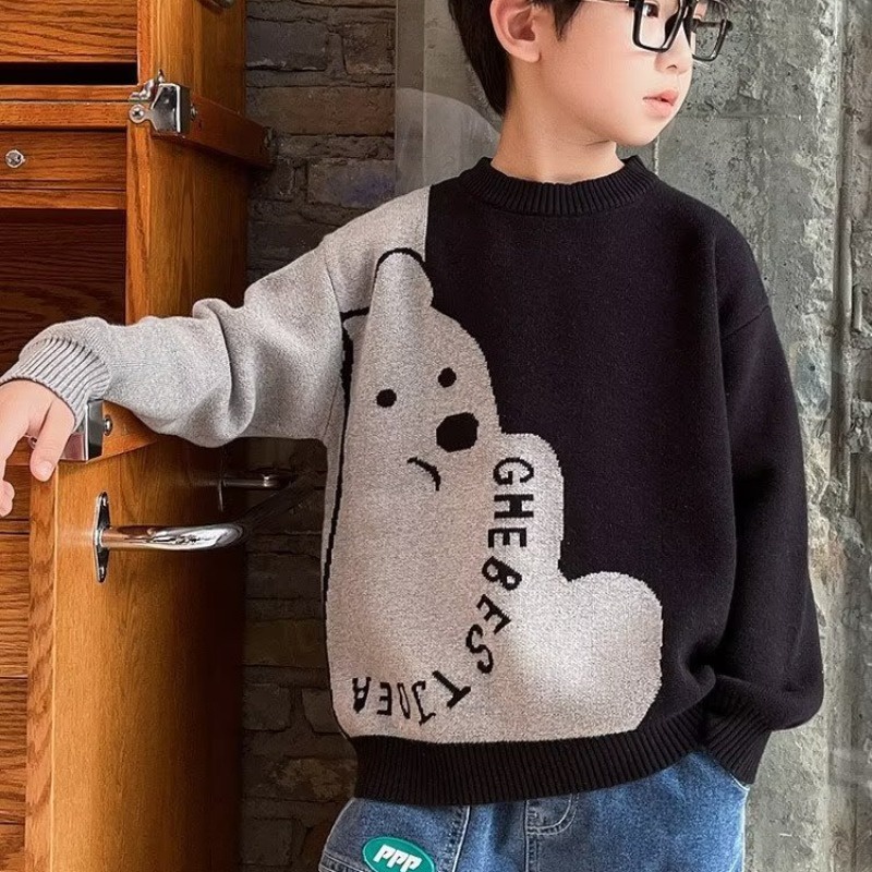 Áo sweater bxpb dệt kim dáng rộng thoải mái thiết kế khóa gấu phong cách - ảnh sản phẩm 5