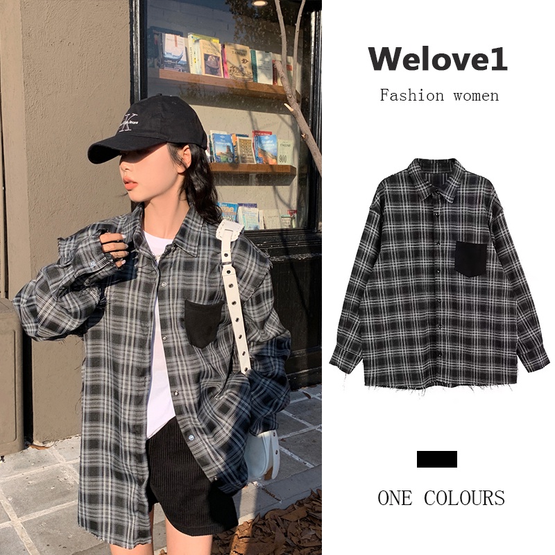 Áo Sơ Mi Nữ Ca Rô Dài Tay Cổ Bẻ Thời Trang Hàn